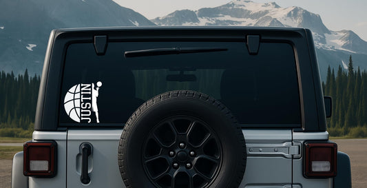 Custom Name Basketball Vinyl Decal | Car Window Permanent Adhesive | 5 Colors Available | Weather Resistant - Nostalgi Factory