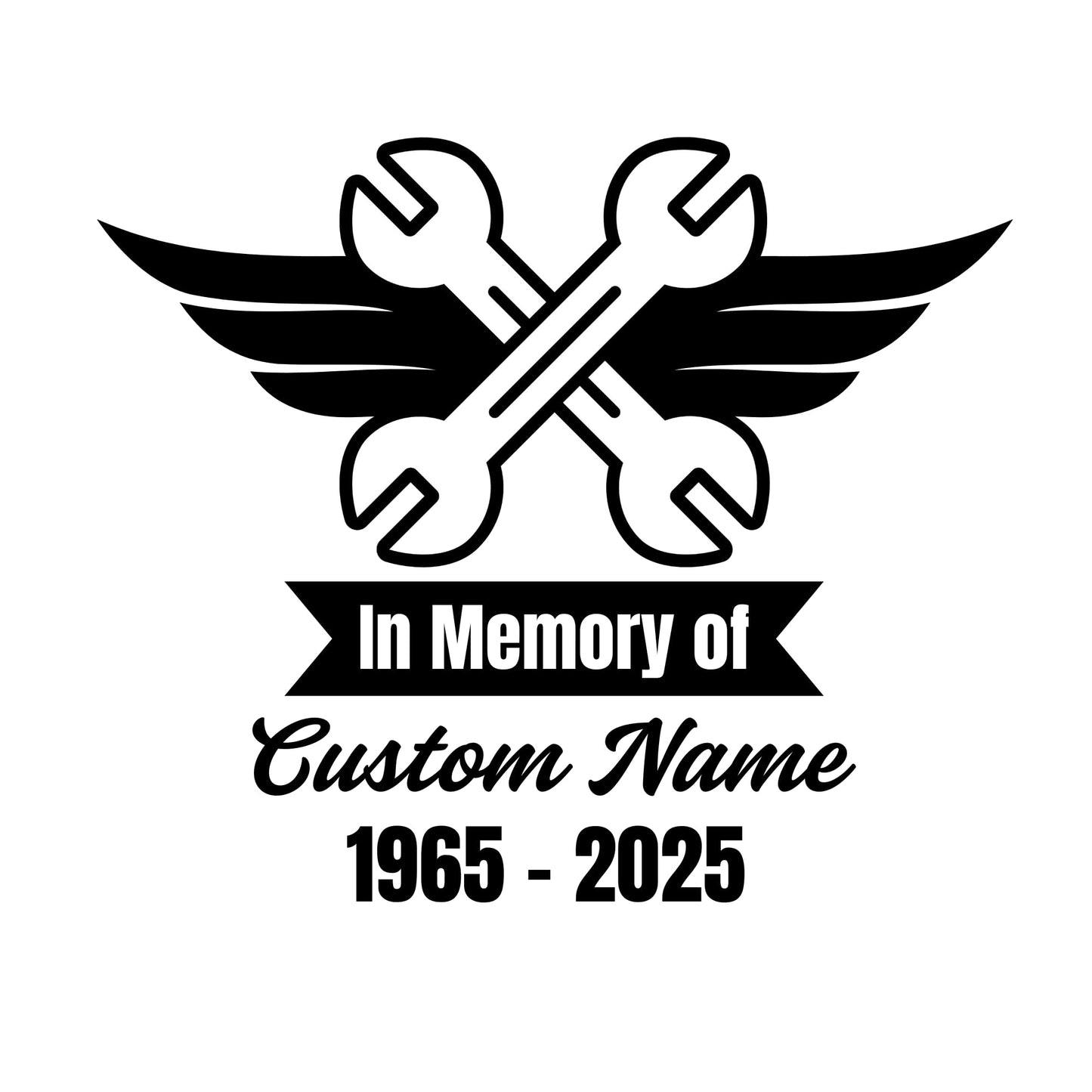 In Memory Of Mechanic Memorial Decal | Custom Name Vinyl Sticker with Crossed Wrenches | Available in 5 Colors - Nostalgi Factory