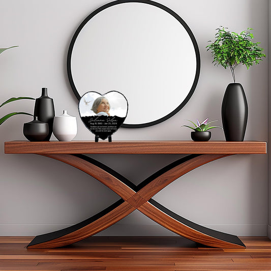 Personalized Memorial Heart Photo Slate | 2 designs | 7.87 x 7.87 inches | Natural Rock with Display Stand Included - Nostalgi Factory