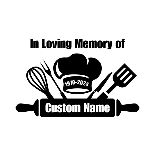 Personalized Loving Memory Chef Decal | Custom Memorial Car Sticker | Available in 5 Colors | Permanent Vinyl - Nostalgi Factory