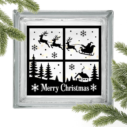 Merry Christmas Window Scene Vinyl Decal | Holiday Decor for Glass Blocks | Laptops | Car Windows & More | Set of 2 | Multiple Colors & Sizes Available - Nostalgi Factory