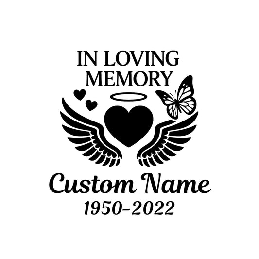 Personalized Loving Memory Car Decal | Memorial Angel Wings Heart Design | Multiple Colors Available | Great for Windows, Mugs, Wall, Laptops - Nostalgi Factory