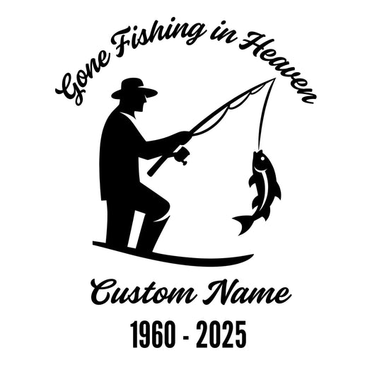 Gone Fishing in Heaven Memorial Car Decal | Customizable Vinyl Sticker | Available in 5 Colors - Nostalgi Factory