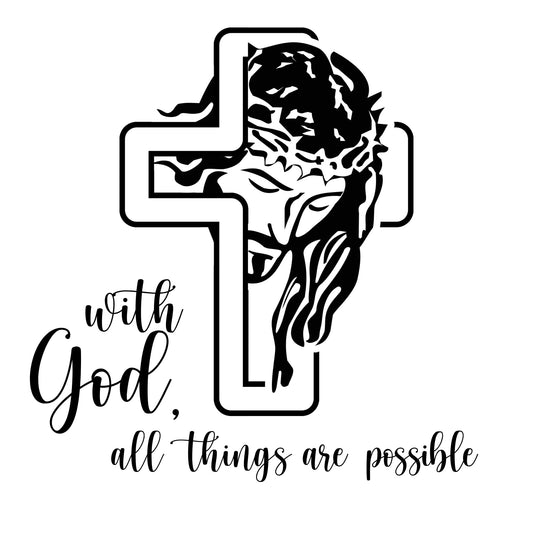 Religious Cross Vinyl Decal | With God All Things Are Possible | Car Window Sticker | Multiple Colors Available | Jesus - Nostalgi Factory