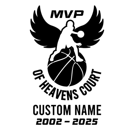 Custom Basketball MVP Car Memorial Decal | Heavens Court Design | Personalized Vinyl Sticker | Multiple Colors - Nostalgi Factory