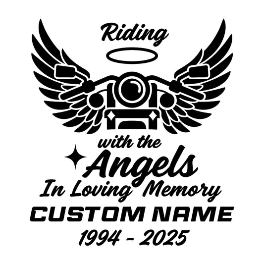 Memorial Motorcycle Wings | Vinyl Car Decal Sticker | Riding with Angels Design| Multiple Colors Available - Nostalgi Factory