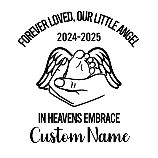 Personalized Baby Memorial Car Decal | In Heaven's Embrace | Newborn | Customizable Angel Design - Nostalgi Factory