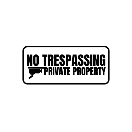 No Trespassing Private Property Sign with Security Camera Icon, Black and White - Nostalgi Factory