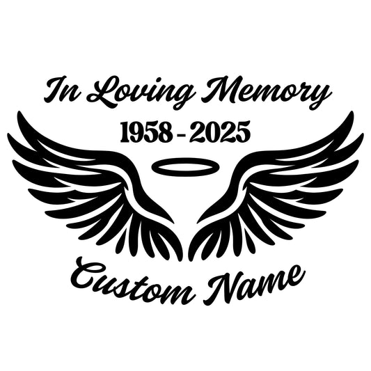 Loving Memory Angel Wings Car Decal | Customizable Memorial Vinyl Sticker | 9 Color Options | Easy Application Instructions - Nostalgi Factory