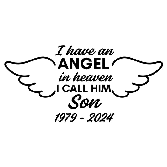Memorial Car Decal | Angel in Heaven Son Quote | Permanent Vinyl Sticker with Wings Design | Multiple Colors Available - Nostalgi Factory