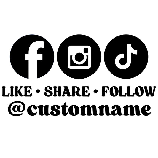 Custom Social Media Vinyl Decal Sticker | Like, Share, Follow Username - Nostalgi Factory
