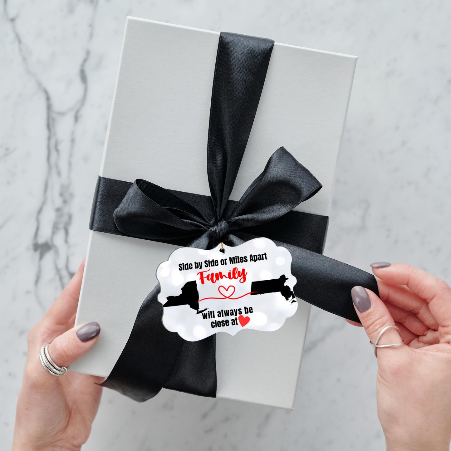 Personalized Christmas Ornament for Distant Friends and Family | Custom Ornament for Those Miles Apart | Close at Heart | Any Two States | Sentimental Gift - Nostalgi Factory