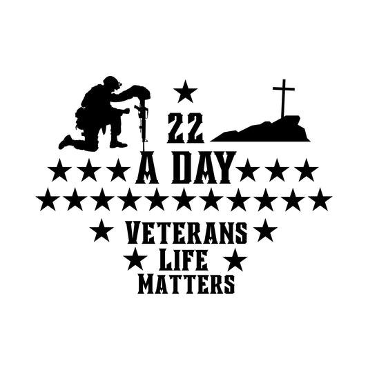 Veterans Life Matters Car Decal, 22 A Day Memorial Vinyl Sticker, Military Support Window Decal, Multiple Colors Available - Nostalgi Factory
