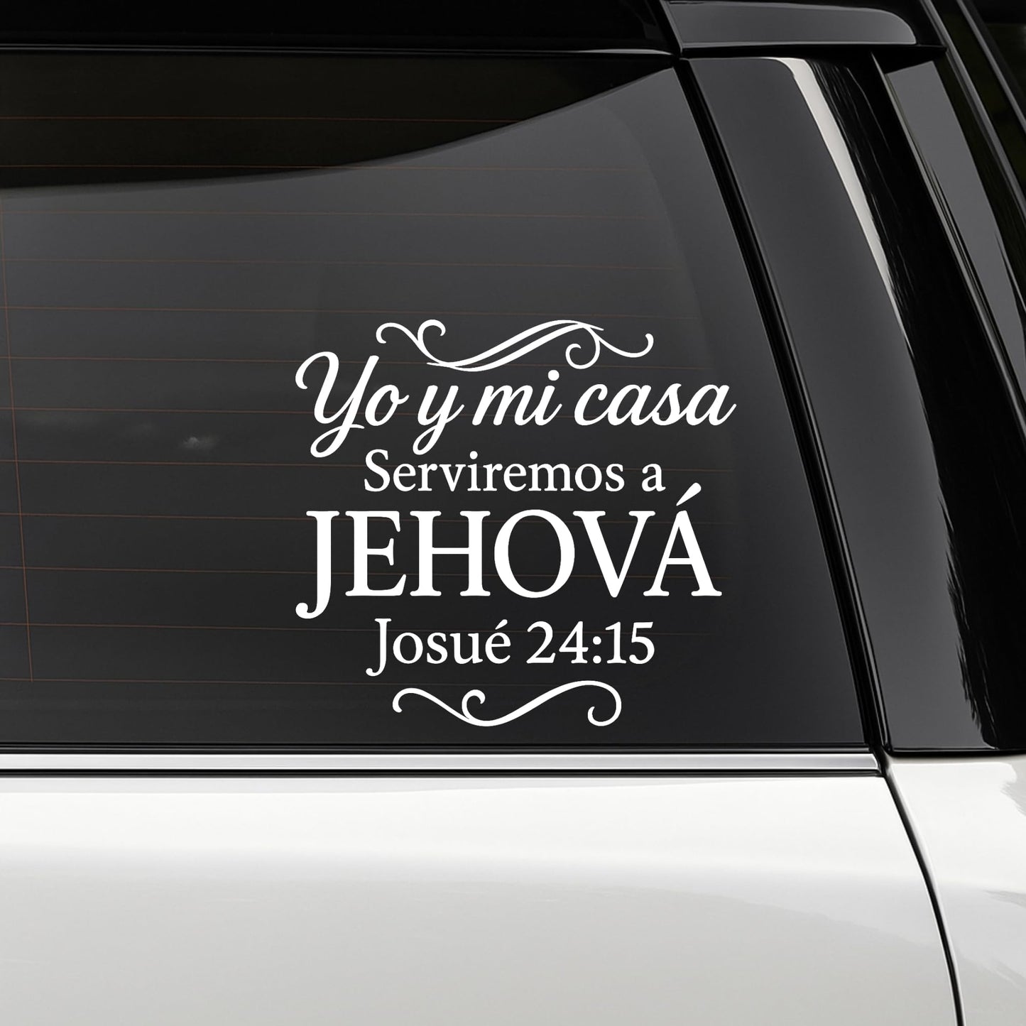 Religious Spanish Bible Verse Vinyl Car Decal, Joshua 24:15 'Yo y Mi-Casa Serviremos a Jehova', Multiple Colors Available - Nostalgi Factory