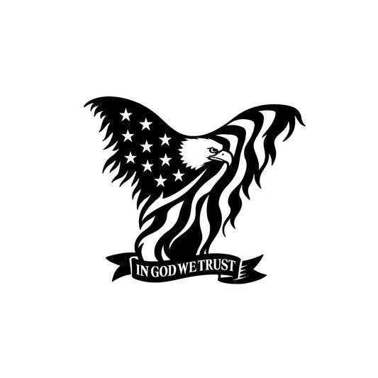 Patriotic American Eagle Car Decal | In God We Trust Vinyl Sticker | Multiple Colors Available | Made in USA - Nostalgi Factory