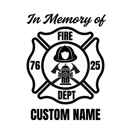 Custom Firefighter Memorial Vinyl Decal, In Memory of | Fire Department | Badge | Car Window Sticker | Multiple Colors Available - Nostalgi Factory