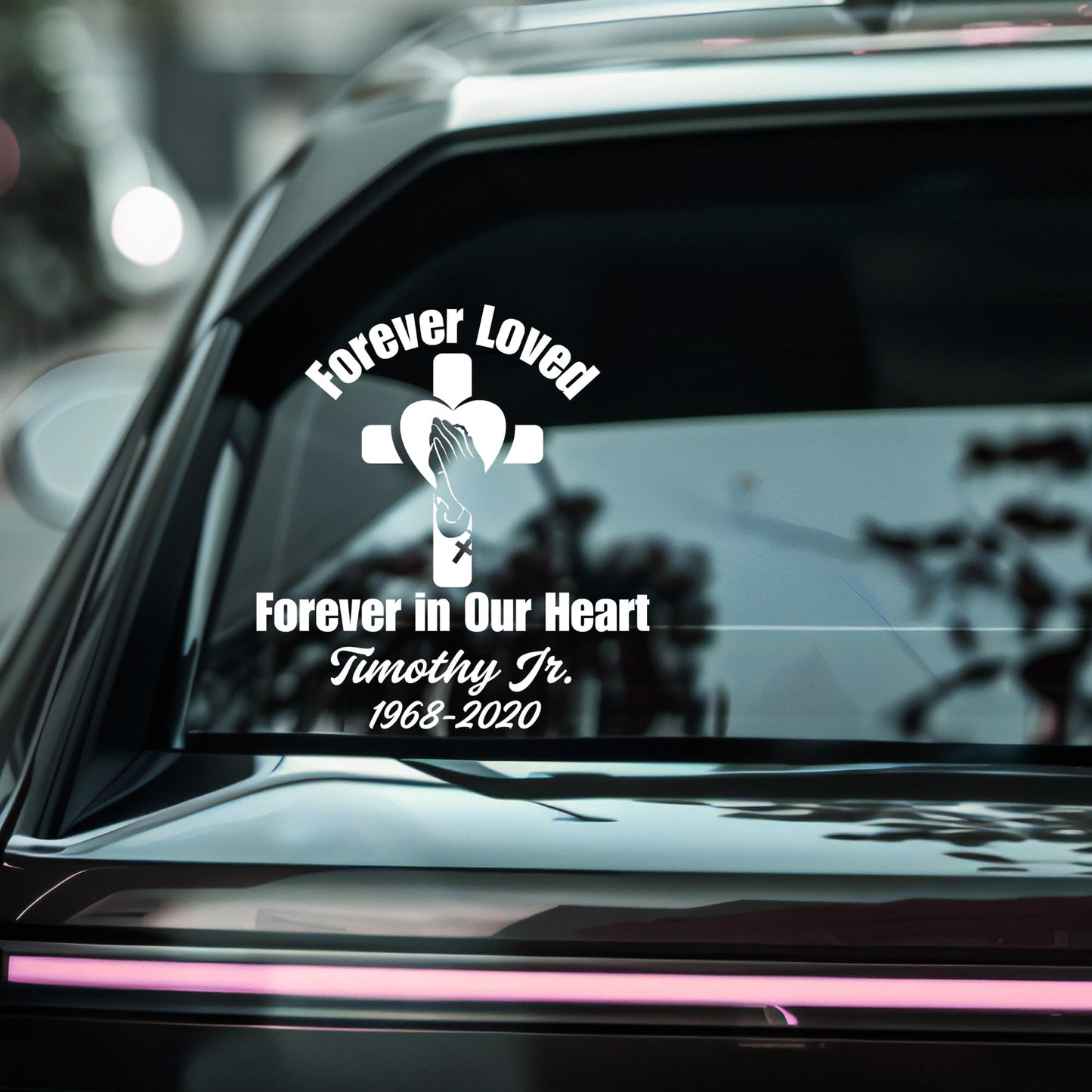 Praying Hands Memorial Car Decal | Forever Loved Cross Design | Customizable Vinyl Sticker |Multiple Colors Available - Nostalgi Factory