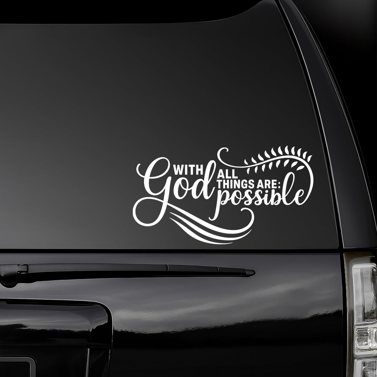 Religious Car Decal | With God All Things Are Possible | Vinyl Window Sticker | 9 Colors Available | Great for Laptop, Mug, Book or Wall - Nostalgi Factory