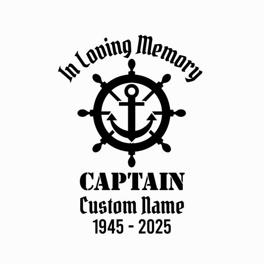 In Memory Captain Memorial Decal | Ship Wheel Anchor Design | Customizable Vinyl Car Sticker | 5 Color Options - Nostalgi Factory