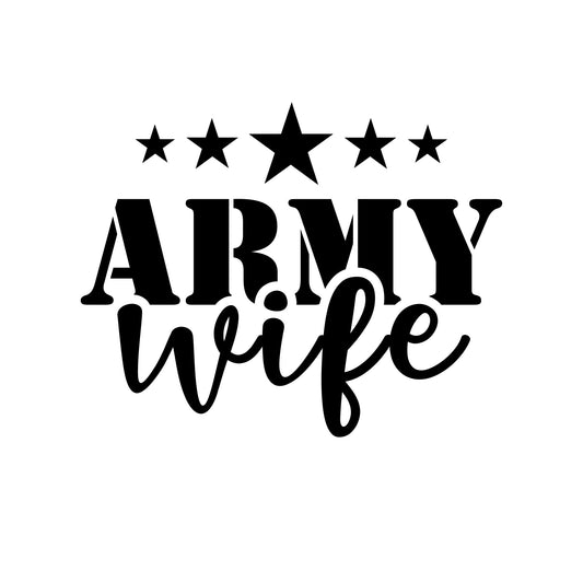 Army Wife Vinyl Car Decal with Stars | Military Support Sticker | Multiple Colors Available - Nostalgi Factory