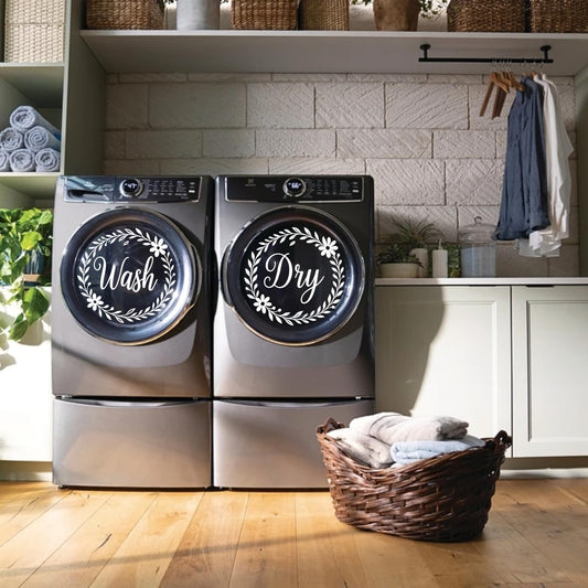 Washer and Dryer Vinyl Decals | Glossy Finish Laundry Room Labels Sticker | 12 Color Options | Modern Front Load Appliance Stickers - Nostalgi Factory