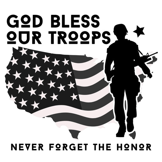 Military Support | Car Decal | God Bless Our Troops | Never Forget The Honor | Patriotic American Flag | Vinyl Sticker | Application Instructions Included - Nostalgi Factory