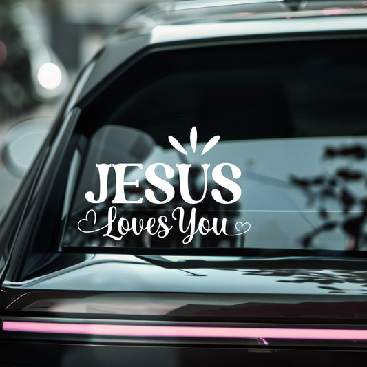 Jesus Loves You | Vinyl Decal | Religious Car Sticker | Multiple Color Options | Application Instructions Included - Nostalgi Factory
