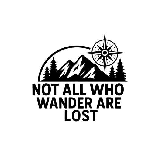 Not All Who Wander Are Lost Travel Vinyl Decal | Mountain Compass Design | Multiple Colors and Sizes Available | Great for RV's | Campers and ATVs - Nostalgi Factory