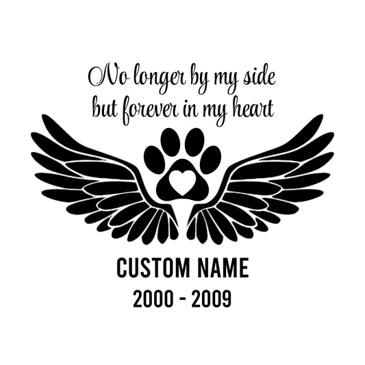 Pet Memorial Car Decal | Wings and Paw Print Design | Customizable Name and Date | Permanent Vinyl Sticker | 5 Color Options - Nostalgi Factory