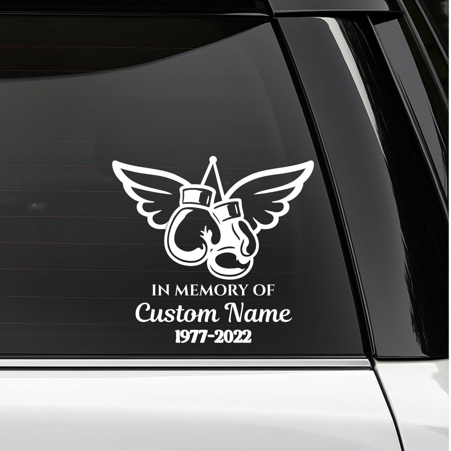 Memorial Boxing Gloves Car Decal | Custom In Memory Vinyl Sticker | Available in 5 Colors - Nostalgi Factory