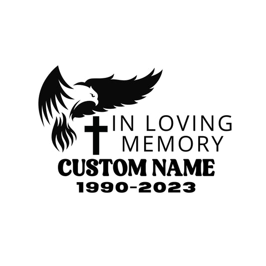 Personalized Loving Memory Car Decal with Eagle Design | Customizable Memorial Sticker | Permanent Vinyl | Available in 5 Colors - Nostalgi Factory