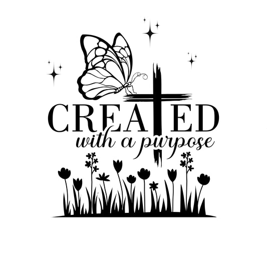 Created with a Purpose | Vinyl Decal | Inspirational Butterfly Design | Multiple Colors Available | Laptop | Car Sticker | Faith - Nostalgi Factory