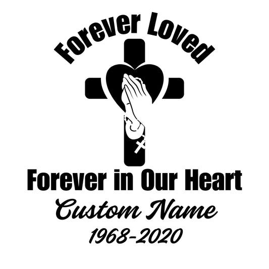 Praying Hands Memorial Car Decal | Forever Loved Cross Design | Customizable Vinyl Sticker |Multiple Colors Available - Nostalgi Factory