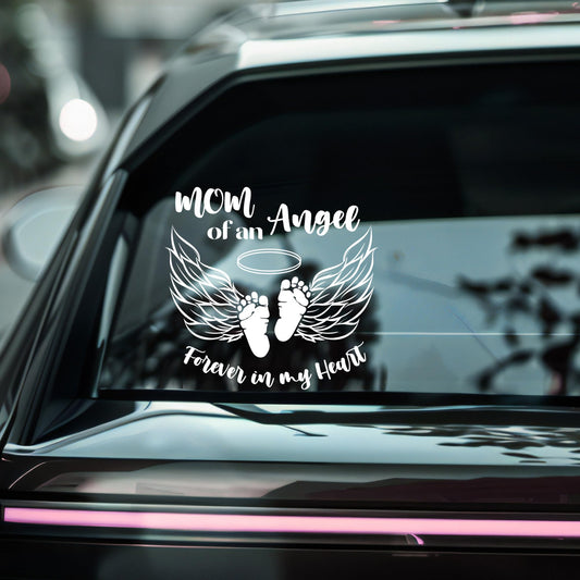 Mom of an Angel Memorial Car Decal, Baby Footprints with Wings Vinyl Sticker, 9 Colors Available - Nostalgi Factory