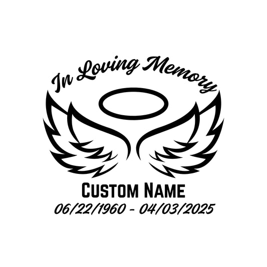 Loving Memory Angel Wings Halo Car Decal | Customizable Memorial Vinyl Sticker | 5 Color Options - Nostalgi Factory