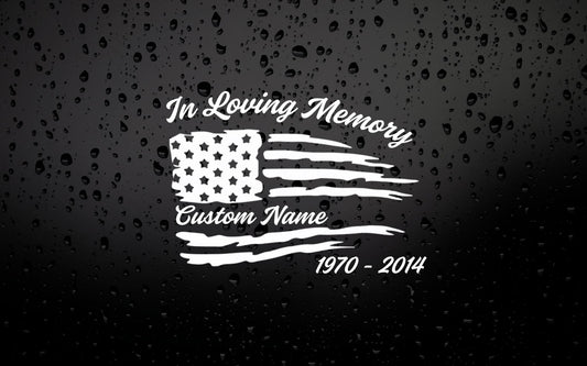 American Memorial Car Decal | American Flag Design | Custom Memorial Vinyl Sticker | Multiple Colors Available - Nostalgi Factory