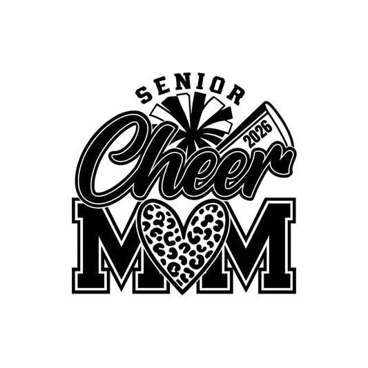 Senior Cheer Mom 2026 Car Decal, White Vinyl Sticker, Heart Design - Nostalgi Factory