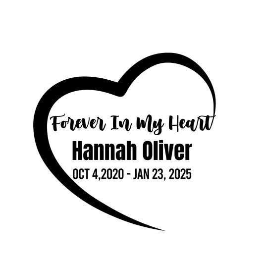 Custom Memorial Car Decal | Forever In My Heart Design | Personalized Vinyl Sticker with Dates | 5 Color Options - Nostalgi Factory