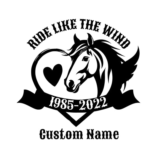 Custom Horse Memorial Vinyl Decal | Ride | Wind | Permanent Adhesive Sticker with Heart Design | Multiple Colors - Nostalgi Factory