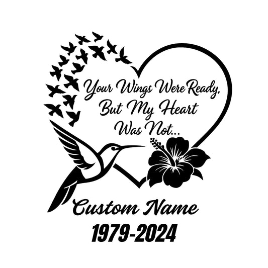 Memorial Car Decal | Customizable Hummingbird Heart Design with Dates | Permanent Vinyl Sticker | Multiple Colors Available - Nostalgi Factory