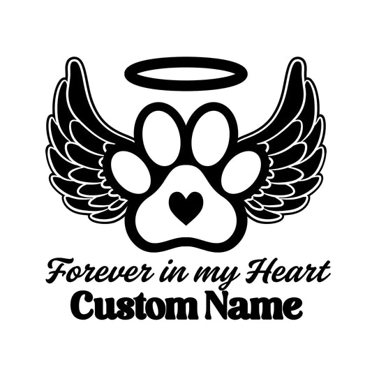 Personalized Pet Memorial Car Decal | Forever in my Heart | Customizable Name | Angel Wings Paw Print Design | Multiple Colors Available - Nostalgi Factory