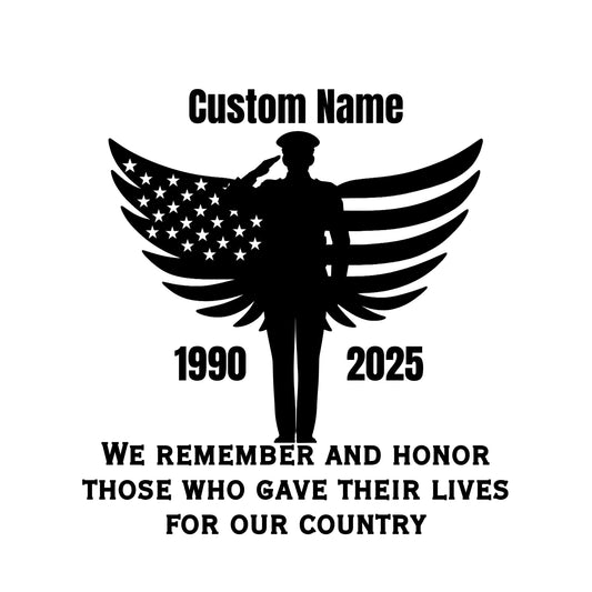 Military Memorial Vinyl Decal | Customizable Name and Years |Tribute Design | Different Sizes and 5 Color Options | Soldier Sticker - Nostalgi Factory