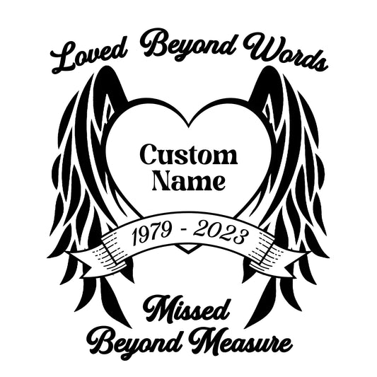 Custom Memorial Car Decal | Angel Wings Heart Design | Personalized Name and Dates | Multiple Colors Available | Vinyl Window Sticker - Nostalgi Factory