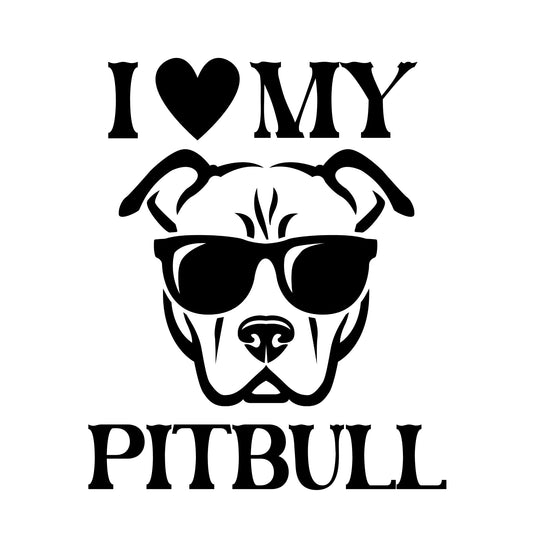 I Love My Pitbull Car Decal | Cool Sunglasses Design | Permanent Vinyl Sticker | Multiple Colors Available - Nostalgi Factory