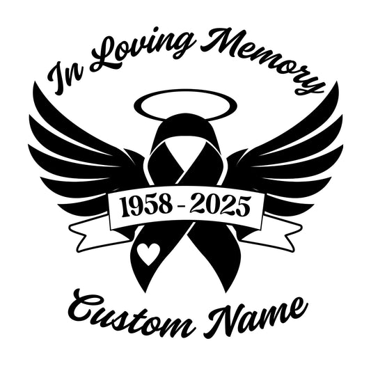 Cancer Custom Loving Memory Car Decal | Personalized Memorial Angel Wings | Vinyl Sticker | Multiple Colors Available - Nostalgi Factory