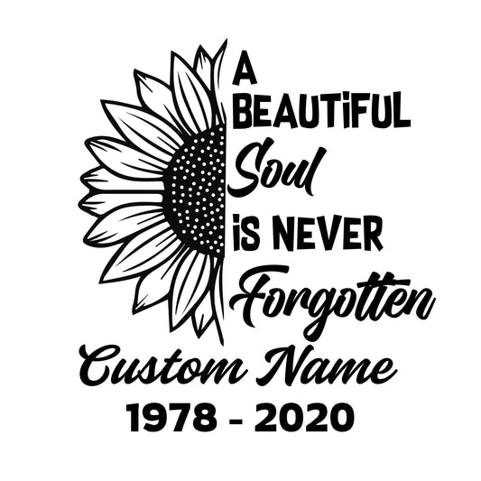 Memorial Car Decal, Sunflower Design with Custom Name and Dates, Permanent Vinyl Window Sticker, 5 Color Options - Nostalgi Factory