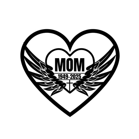 Personalized Memorial Car Decal | Mom Angel Wings Heart Design | 5 Color Options - Nostalgi Factory
