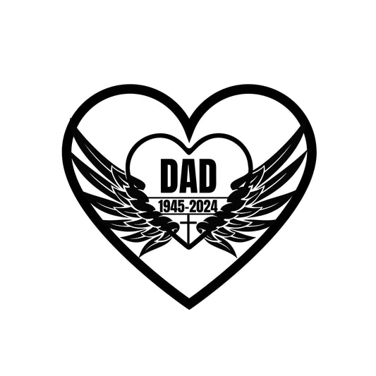 Personalized Memorial Dad Heart Wing | Vinyl Car Decal Sticker | Multiple Colors Available - Nostalgi Factory