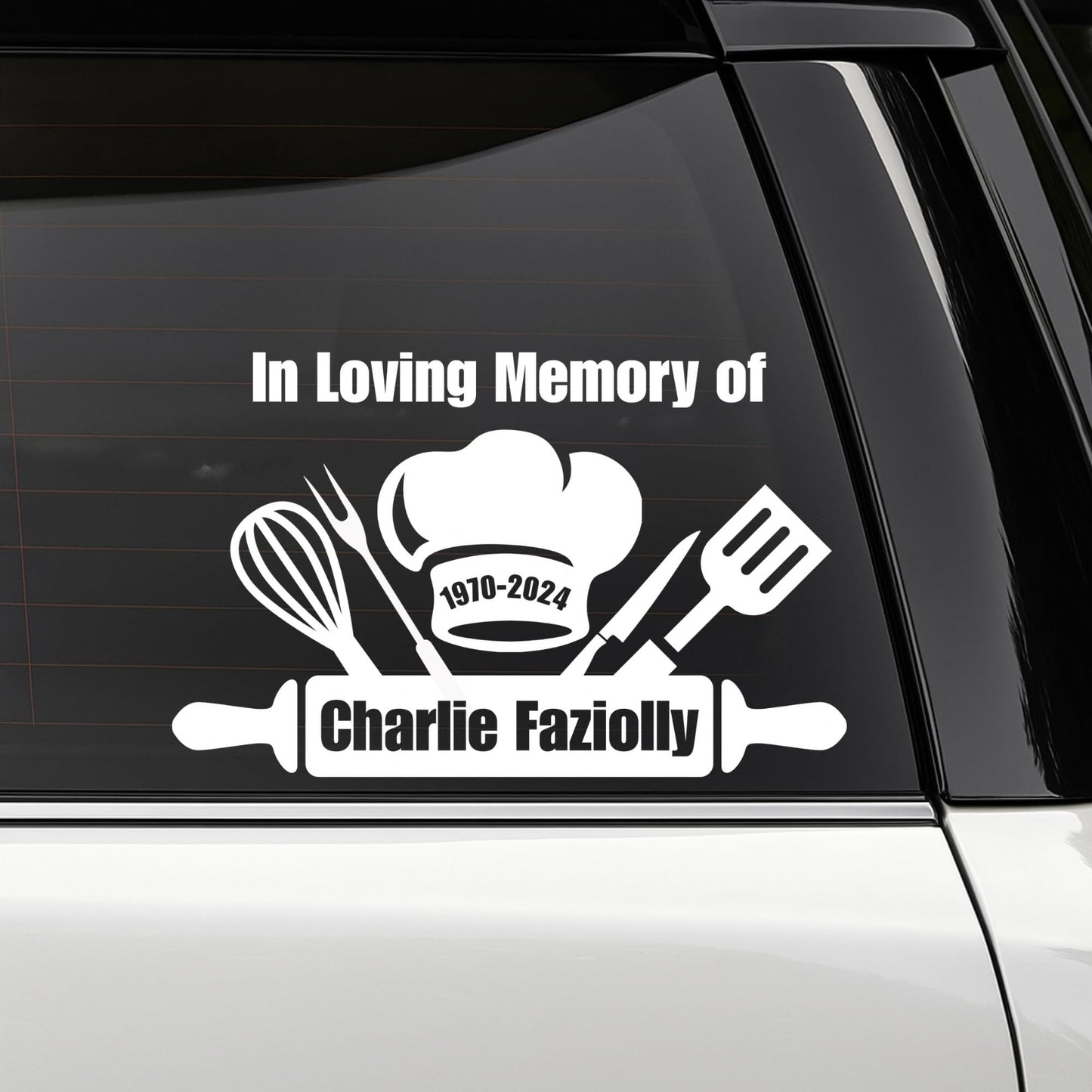 Personalized Loving Memory Chef Decal | Custom Memorial Car Sticker | Available in 5 Colors | Permanent Vinyl - Nostalgi Factory
