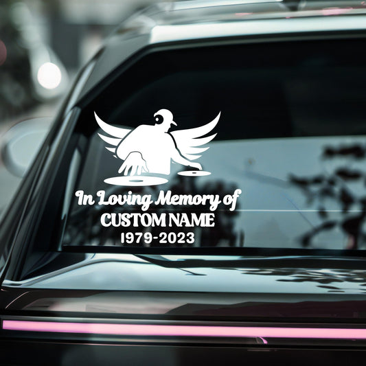 Loving Memory DJ Memorial Vinyl Decal | Music DJ Design with Custom Name and Dates | Waterproof | 5 Colors Available - Nostalgi Factory